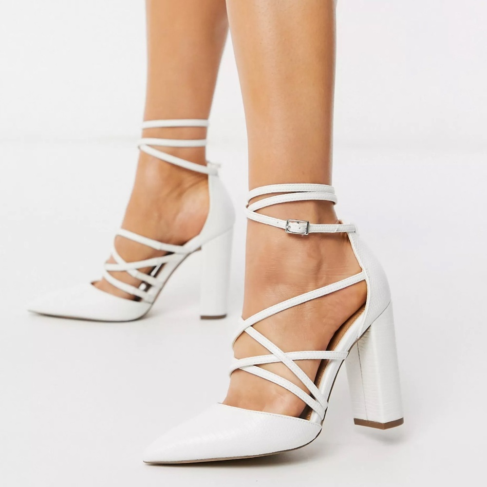 ASOS DESIGN Pick Me Up high block heels in white lizard